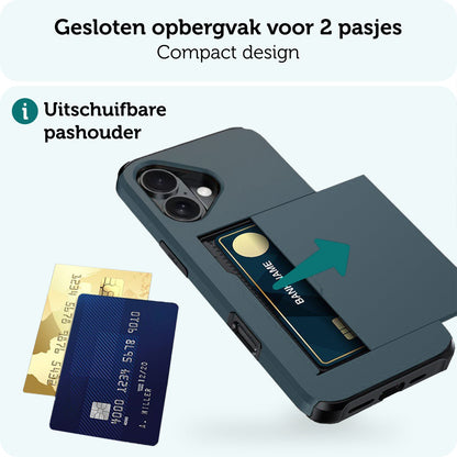 Forterra iPhone 16 Hoesje Kaarthouder Hard Case Shockproof - Donkerblauw