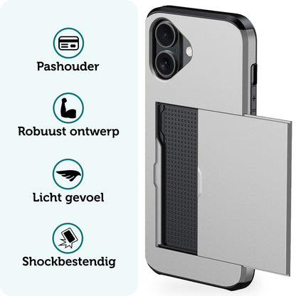 Forterra iPhone 16 Hoesje Kaarthouder Hard Case Shockproof - Grijs