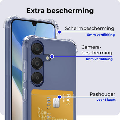 Forterra Samsung A15 Hoesje Kaarthouder Backcover Shockproof - Transparant