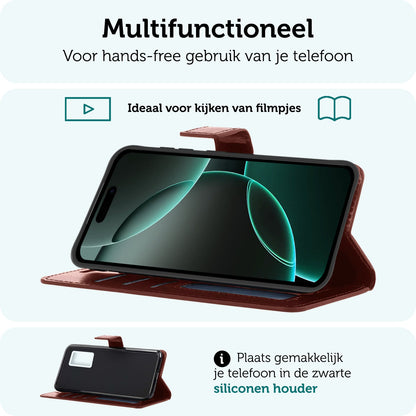 Forterra iPhone 16 Pro Hoesje Bookcase Cover met Kaarthouder - Bruin