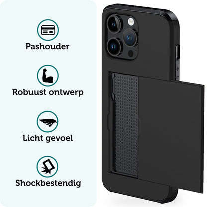 Forterra iPhone 15 Pro Hoesje Kaarthouder Hard Case Shockproof - Zwart