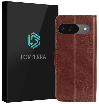 Forterra Google Pixel 9 Hoesje Bookcase Cover met Kaarthouder - Bruin