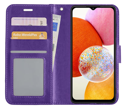 Forterra Samsung A14 Hoesje Bookcase Cover met Kaarthouder - Paars
