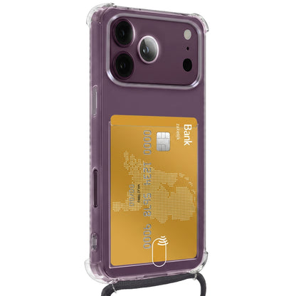 Forterra iPhone 18 Pro Max Hoesje Kaarthouder met Koord Backcover Shockproof - Transparant