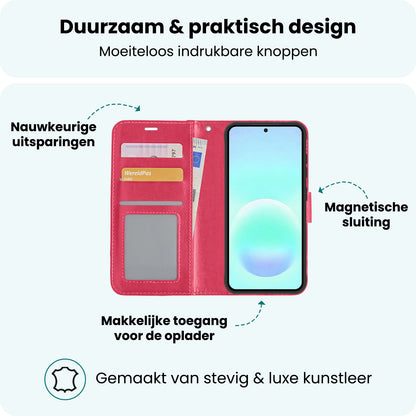 Forterra Samsung A57 Hoesje Bookcase Cover met Kaarthouder - Donkerroze