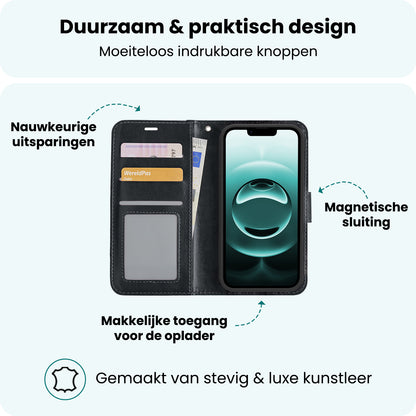 Forterra iPhone 16e Hoesje Bookcase Cover met Kaarthouder - Zwart