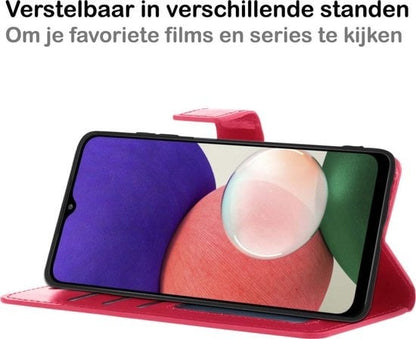 Forterra Samsung A22 4G Hoesje Bookcase Cover met Kaarthouder - Donkerroze