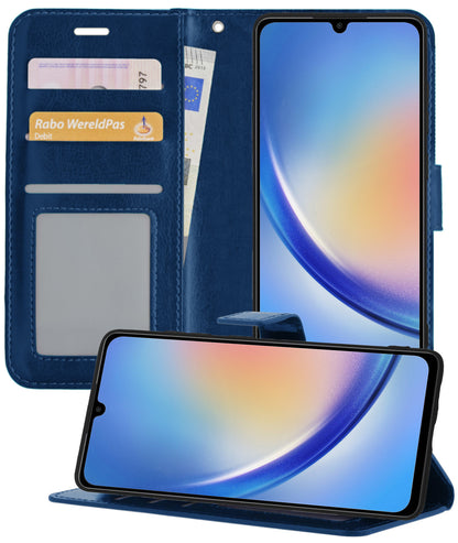 Forterra Samsung A34 Hoesje Bookcase Cover met Kaarthouder - Donkerblauw