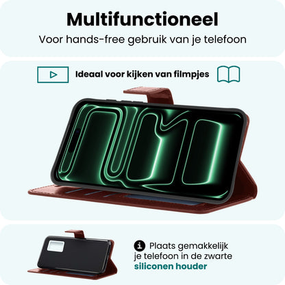 Forterra iPhone 17 Pro Hoesje Bookcase Cover met Kaarthouder - Bruin
