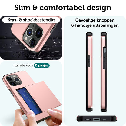 Forterra iPhone 11 Pro Max Hoesje Kaarthouder Hard Case Shockproof - Rosé goud