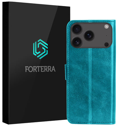 Forterra iPhone 17 Pro Max Hoesje Bookcase Cover met Kaarthouder - Turquoise