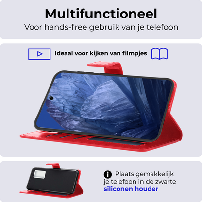 Forterra Google Pixel 8a Hoesje Bookcase Cover met Kaarthouder - Rood