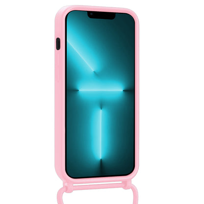 Forterra iPhone 13 Pro Max Hoesje Met Telefoonkoord en Pasjeshouder Siliconen - Lichtroze