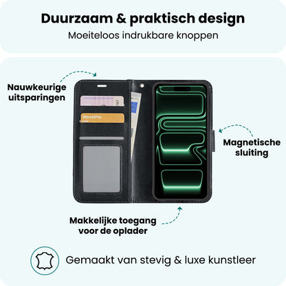 Forterra iPhone 17 Pro Hoesje Bookcase Cover met Kaarthouder - Zwart