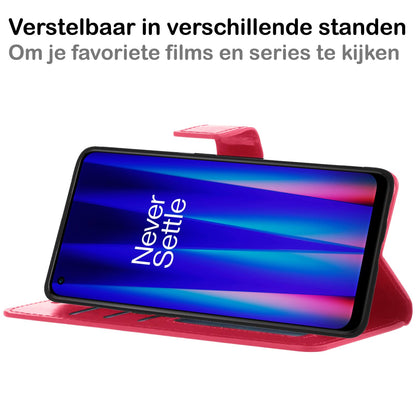 Forterra OnePlus Nord CE 2 Hoesje Bookcase Cover met Kaarthouder - Donkerroze