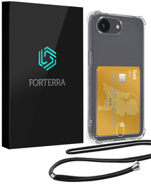 Forterra iPhone 16e Hoesje Kaarthouder met Koord Backcover Shockproof - Transparant