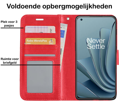Forterra OnePlus 10 Pro Hoesje Bookcase Cover met Kaarthouder - Rood