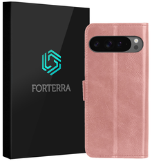 Forterra Google Pixel 9 Pro XL Hoesje Bookcase Cover met Kaarthouder - Rosé goud