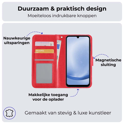 Forterra Samsung A25 Hoesje Bookcase Cover met Kaarthouder - Rood
