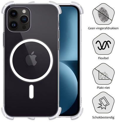Forterra iPhone 15 Pro Max Hoesje Geschikt voor Magsafe Backcover Shockproof - Transparant