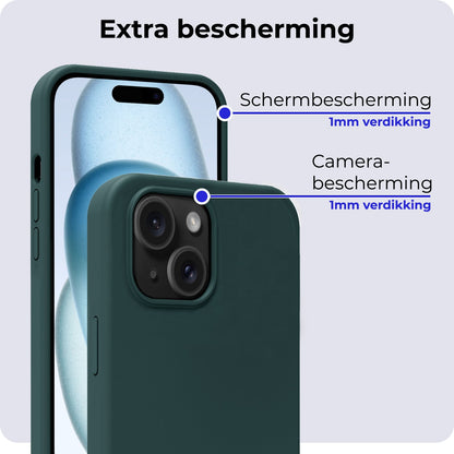 Forterra iPhone 15 Plus Hoesje Siliconen Backcover Lichtgewicht - Donkergroen