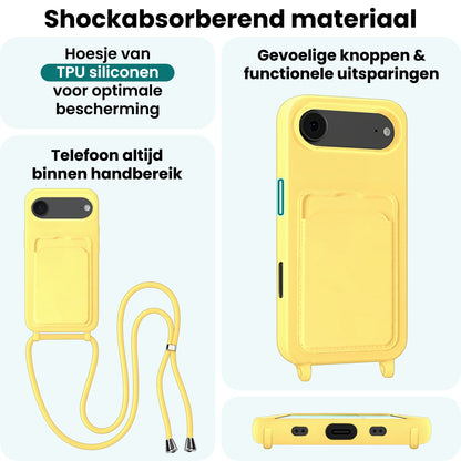 Forterra iPhone Air Hoesje Met Telefoonkoord en Pasjeshouder Siliconen - Geel