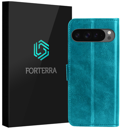 Forterra Google Pixel 9 Pro Hoesje Bookcase Cover met Kaarthouder - Turquoise