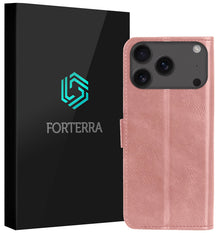 Forterra iPhone 17 Pro Max Hoesje Bookcase Cover met Kaarthouder - Rosé goud