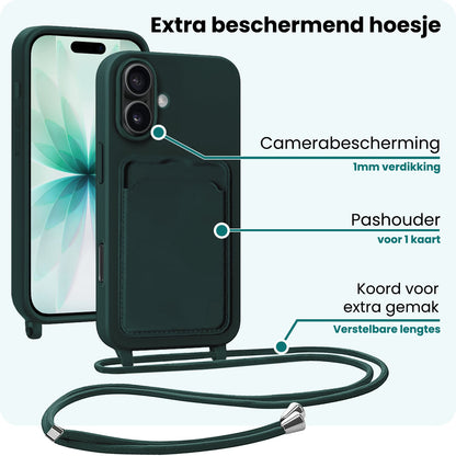 Forterra iPhone 17 Hoesje Met Telefoonkoord en Pasjeshouder Siliconen - Donkergroen