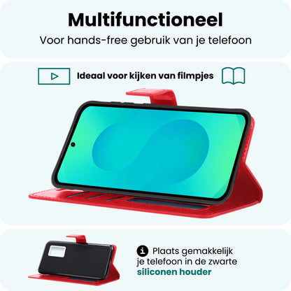Forterra Samsung S25 Hoesje Bookcase Cover met Kaarthouder - Rood
