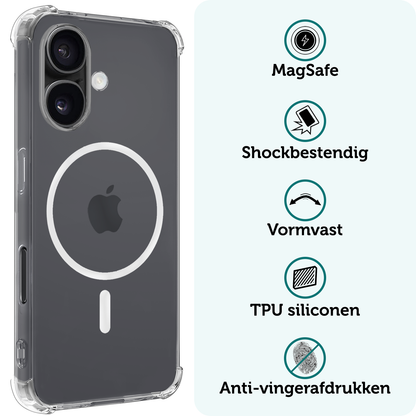 Forterra iPhone 16 Hoesje Geschikt voor Magsafe Backcover Shockproof - Transparant