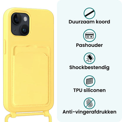 Forterra iPhone 14 Plus Hoesje Met Telefoonkoord en Pasjeshouder Siliconen - Geel