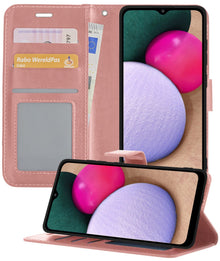 Forterra Samsung A02s Hoesje Bookcase Cover met Kaarthouder - Rosé goud