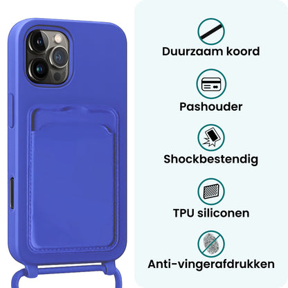 Forterra iPhone 16 Pro Max Hoesje Met Telefoonkoord en Pasjeshouder Siliconen - Felblauw