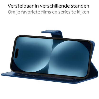 Forterra iPhone 15 Hoesje Bookcase Cover met Kaarthouder - Donkerblauw