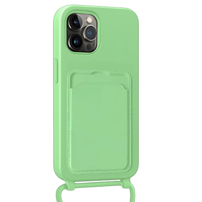 Forterra iPhone 13 Pro Hoesje Met Telefoonkoord en Pasjeshouder Siliconen - Groen