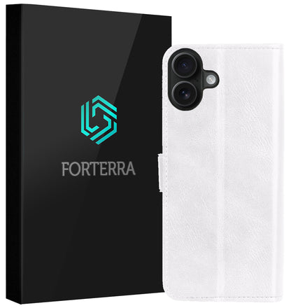 Forterra iPhone 16 Hoesje Bookcase Cover met Kaarthouder - Wit