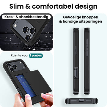 Forterra iPhone 17 Pro Max Hoesje Kaarthouder Hard Case Shockproof - Zwart