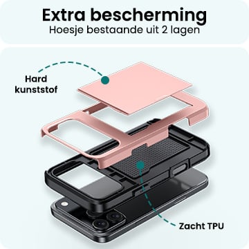 Forterra iPhone 17 Pro Max Hoesje Kaarthouder Hard Case Shockproof - Rosé goud
