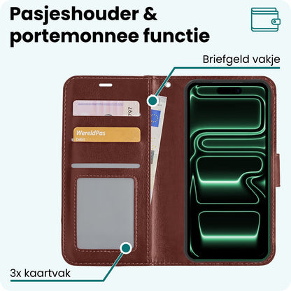 Forterra iPhone 17 Pro Max Hoesje Bookcase Cover met Kaarthouder - Bruin