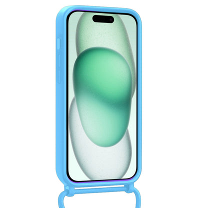 Forterra iPhone 15 Pro Max Hoesje Met Telefoonkoord en Pasjeshouder Siliconen - Lichtblauw