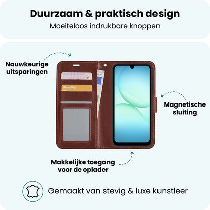 Forterra Samsung A17 Hoesje Bookcase Cover met Kaarthouder - Bruin