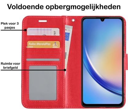 Forterra Samsung A34 Hoesje Bookcase Cover met Kaarthouder - Rood