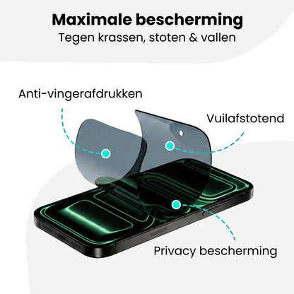 Forterra Privacy Screenprotector Geschikt voor Apple iPhone 17 Pro Max - Met Installatie Kit - Privacy - Beschermglas - Flexibel Glas - Tempered Glass - Screen Protector