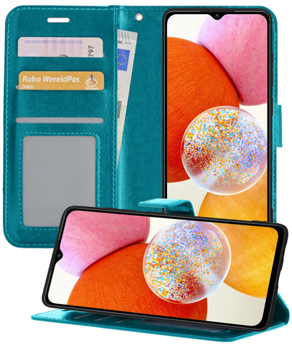 Forterra Samsung A14 Hoesje Bookcase Cover met Kaarthouder - Turquoise