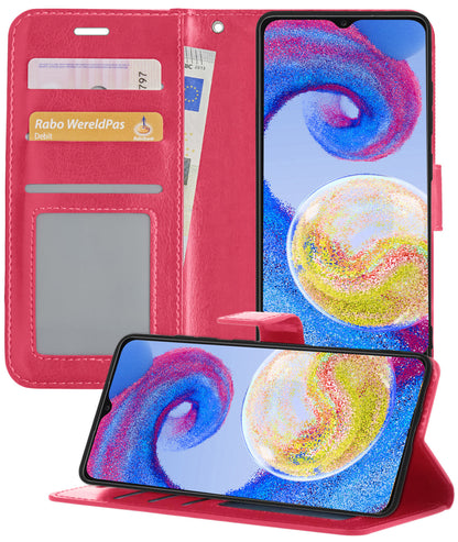 Forterra Samsung A04s Hoesje Bookcase Cover met Kaarthouder - Donkerroze