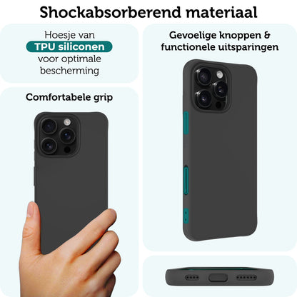 Forterra iPhone 16 Pro Max Hoesje Siliconen Backcover Lichtgewicht - Zwart
