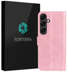 Forterra Samsung S25 Hoesje Bookcase Cover met Kaarthouder - Lichtroze