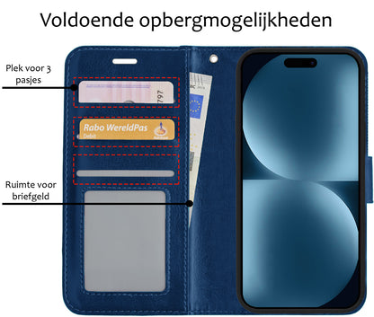 Forterra iPhone 15 Pro Hoesje Bookcase Cover met Kaarthouder - Donkerblauw