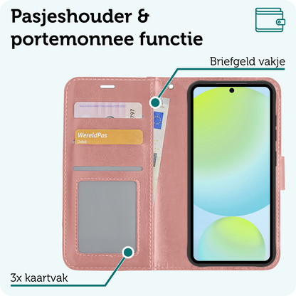 Forterra Samsung S24 FE Hoesje Bookcase Cover met Kaarthouder - Rosé goud
